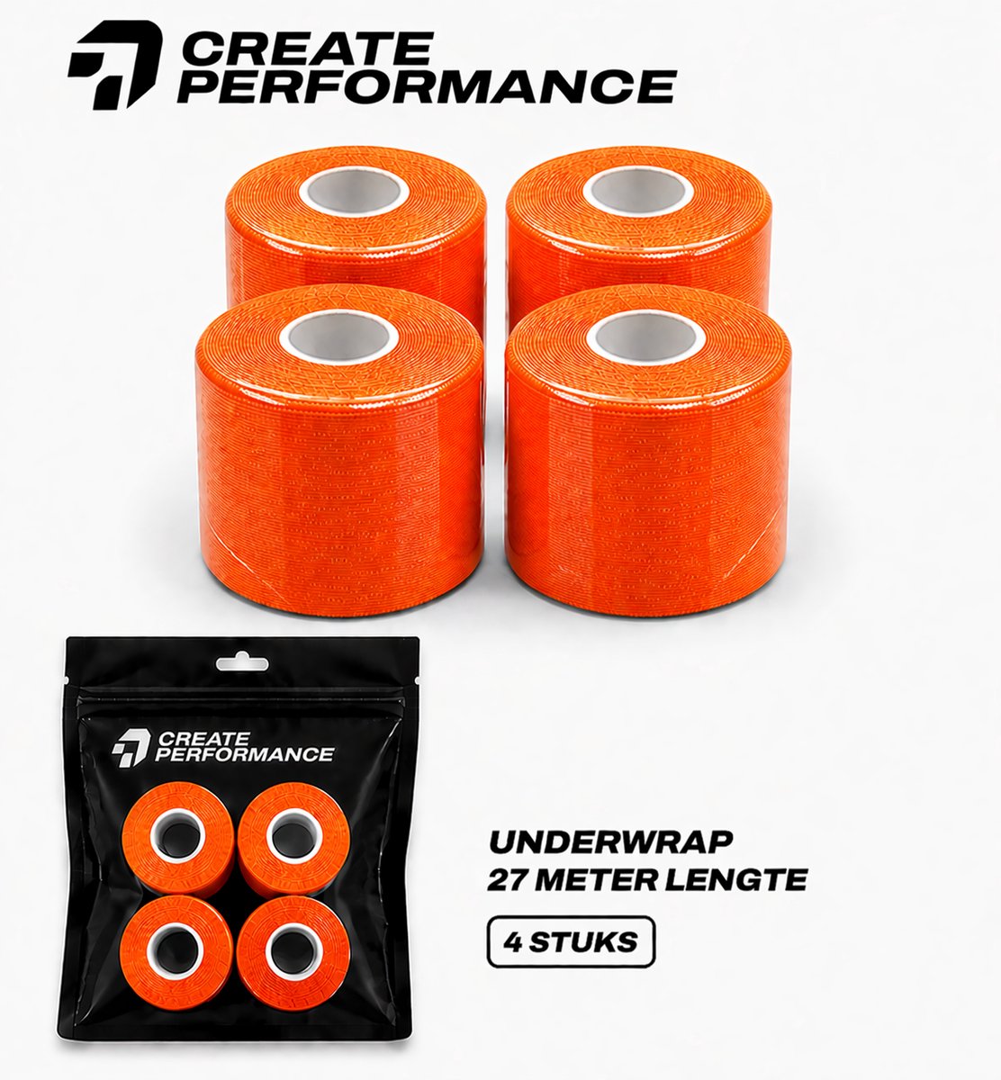 CREATE PERFORMANCE Underwrap tape - Voetbaltape - Sporttape - Fysio tape - Oranje - 4 stuks