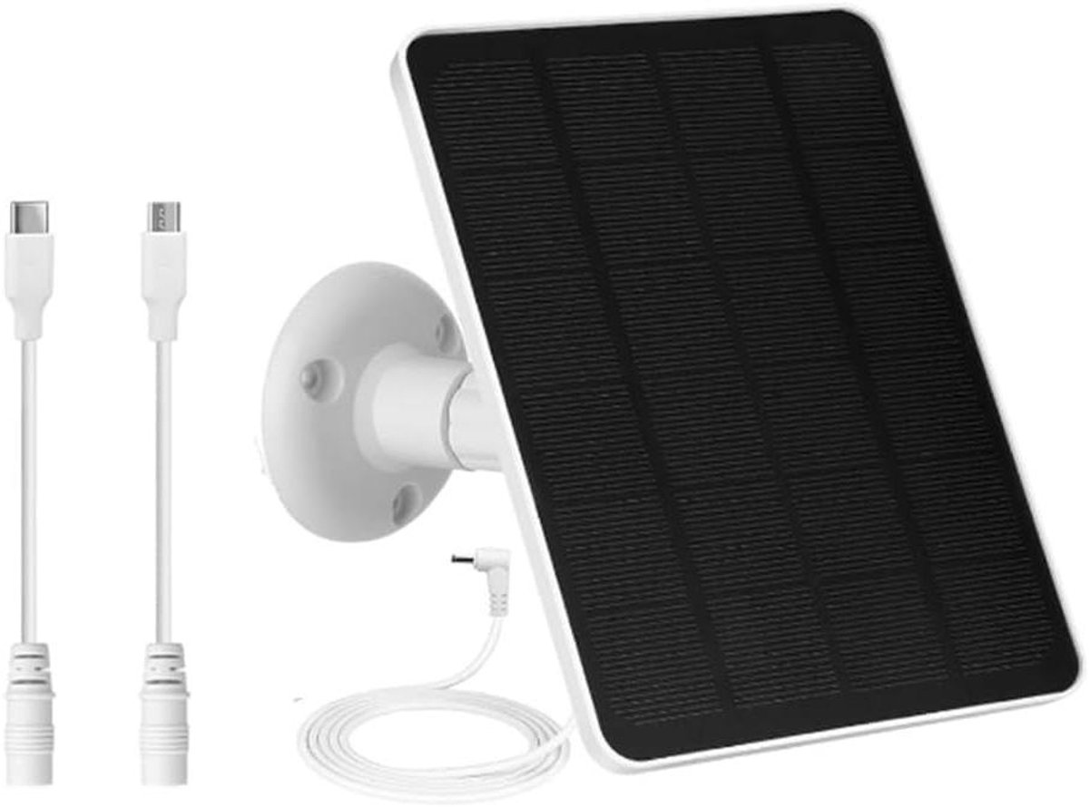 Zonnepaneel Camera - Energie Lader - Buitenbeveiliging Opladen - 360 Graden Beugel - 10ft Kabel - Wit