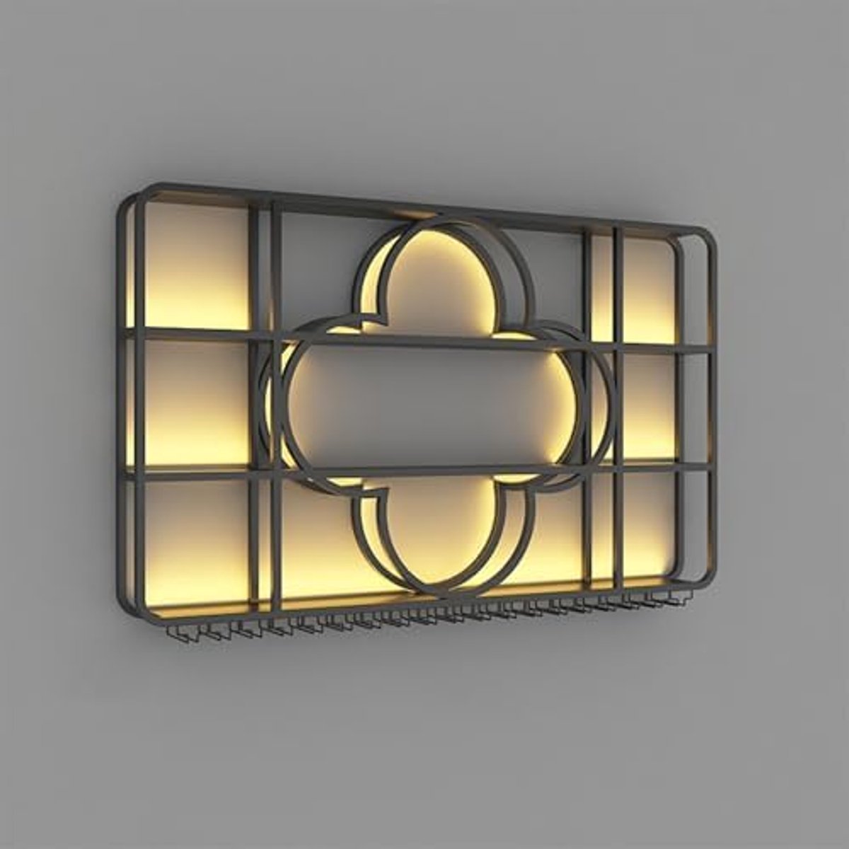 Wandgemonteerd Wijnrek met LED Verlichting 200 x 20 x 120 cm – Industrieel Metalen Wijnrek met Wijnglashouder en Bloemdesign – Zwevende Flessenrek voor Keuken, Woonkamer, Bar en Restaurant – HomebyNicole