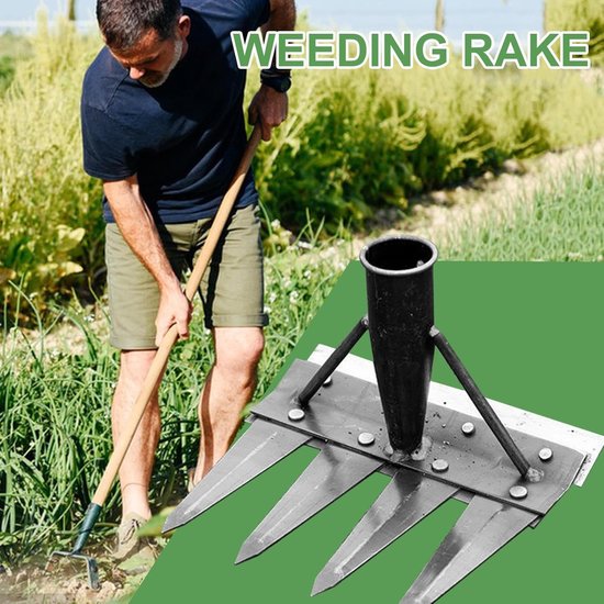 Metalen Hark - Tuinhark Handhark - Onkruid Verwijderen - Dubbelzijdig Ontwerp - 4 Tanden - Metaal — afbeelding 3