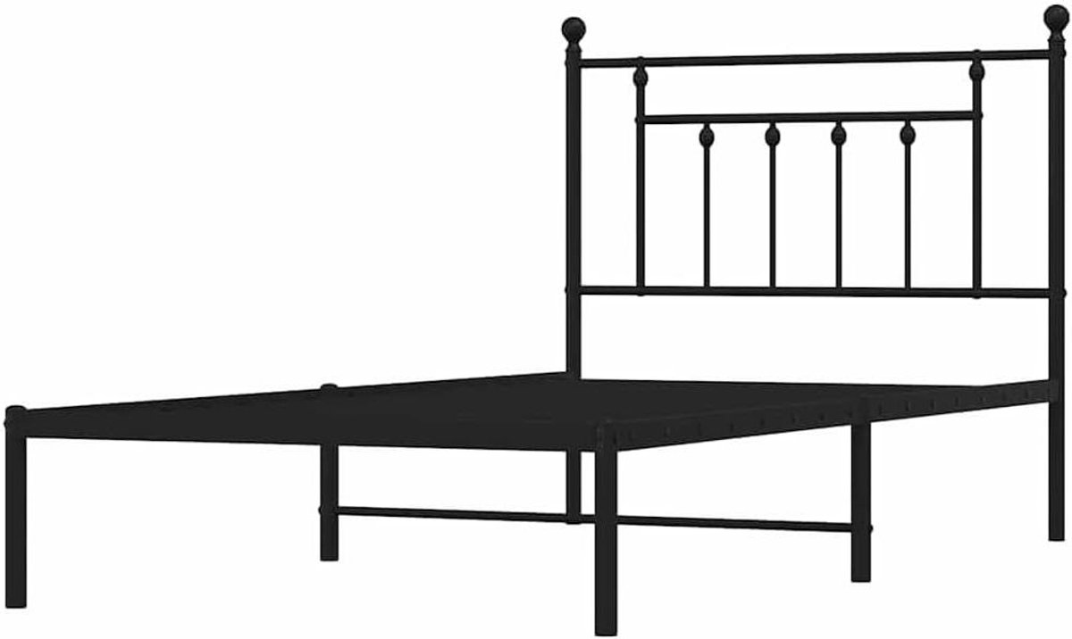 Bedframe met hoofdbord - Metalen ledikant - Slaapkamer inrichting - Robuuste staalconstructie - 100x190 cm - Zwart