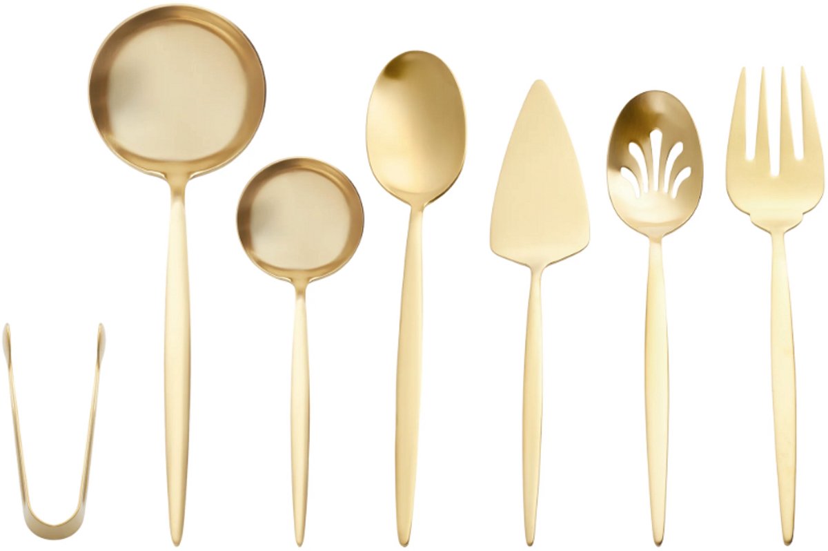 Karaca Lizbon 7-delige Serveerset in Doos – Goud – 18/10 RVS – Luxe Serviesbestek Set