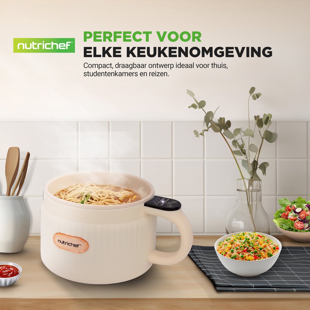 NutriChef Rijstkoker - 1,5L Draagbare Elektrische Multicooker- 6 Kookfuncties - Rijst, Soep, Stoofpot, Pap & Meer - Wit – foto 2
