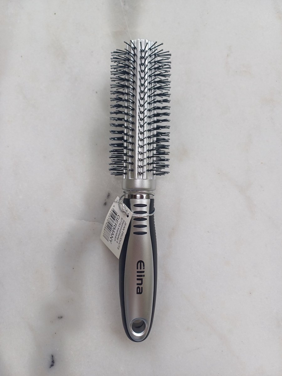 Haarborstel fijne brush borstel Elina Zilver en Zwart 24cm