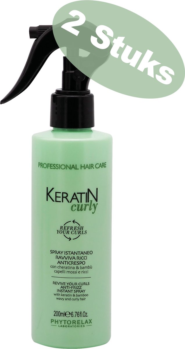 Phytorelax Keratin Curly Spray Duopack Voordeelverpakking – Anti-frizz Haarspray – voor Krullend of Pluizig Haar – met Keratine & Bamboe – 2 X 200ml