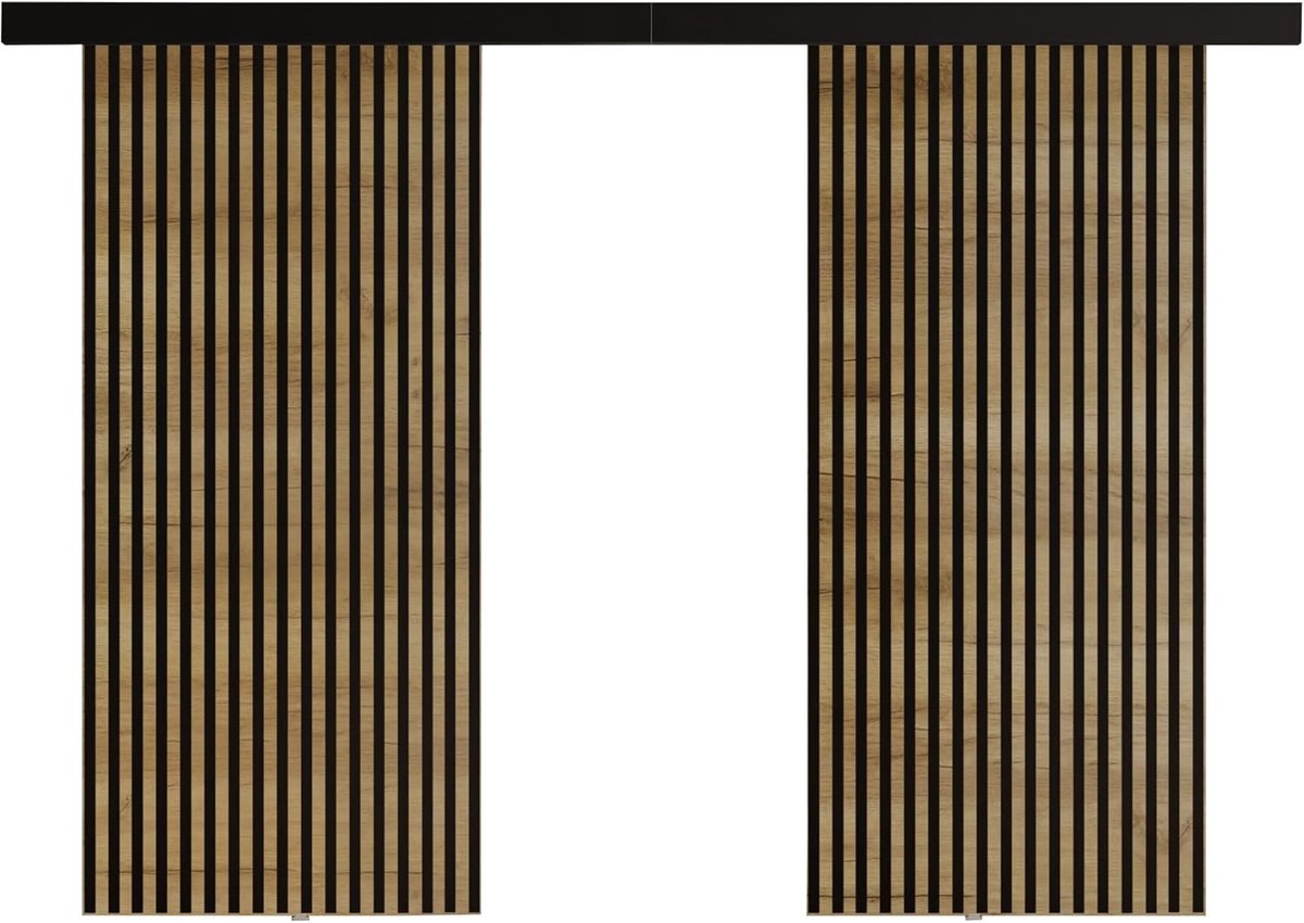 Schuifdeur Set 172x205x1,6 cm – Dubbele Schuifdeur met Railsysteem Compleet – Kamerdeur met Frame & Montageset – Eiken Ambacht Golden – Modern Design – Faisal