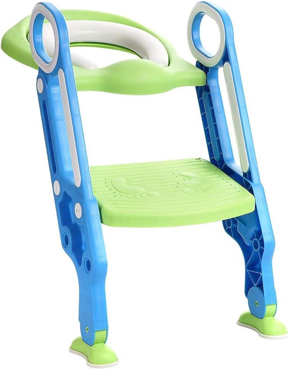 Kinder Toiletbril - Zindelijkheidstrainer Trapje - Zelfstandig Toiletgebruik - In Hoogte Verstelbaar - 41x31cm - Blauw Groen