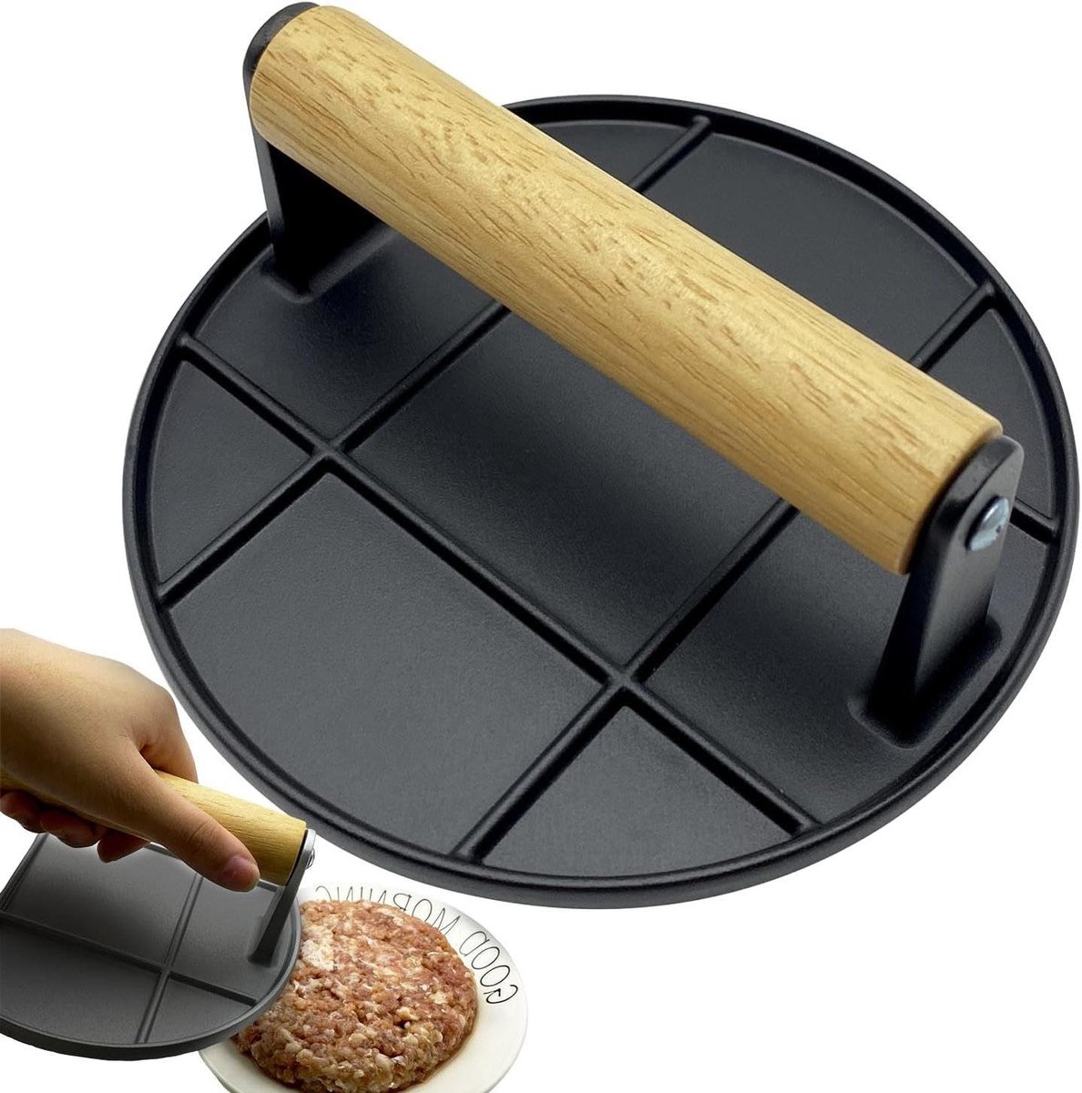 Burgerpers - Grill pers - Perfect Grillen - Gelijkmatige Druk - 16 cm - Zilver