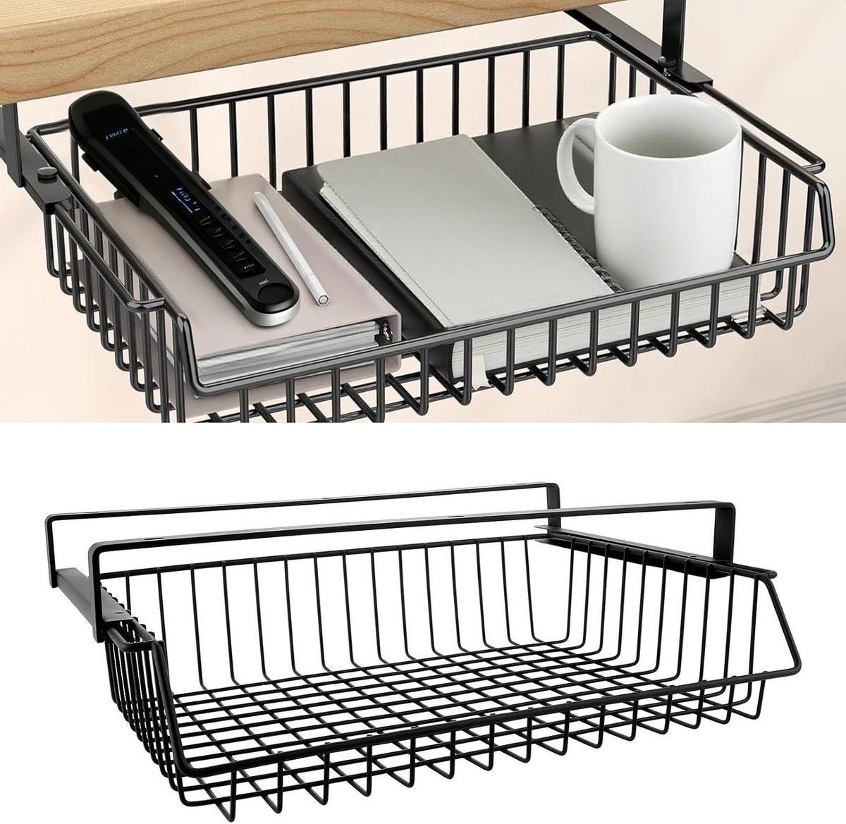 Onderbureau Lade Metalen Opbergmand Grote Hangende Mand Organizer voor Kantoor Thuis School Zwart