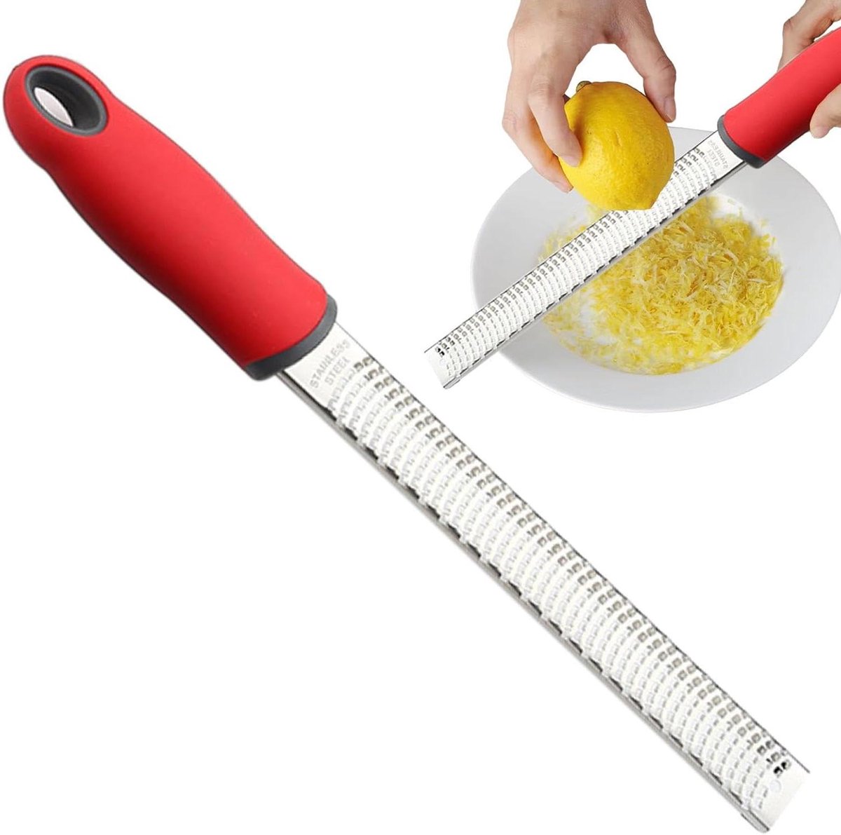 Keukenrasp - Groente rasp - Eten bereiden - Roestvrij staal - 33 cm - Rood