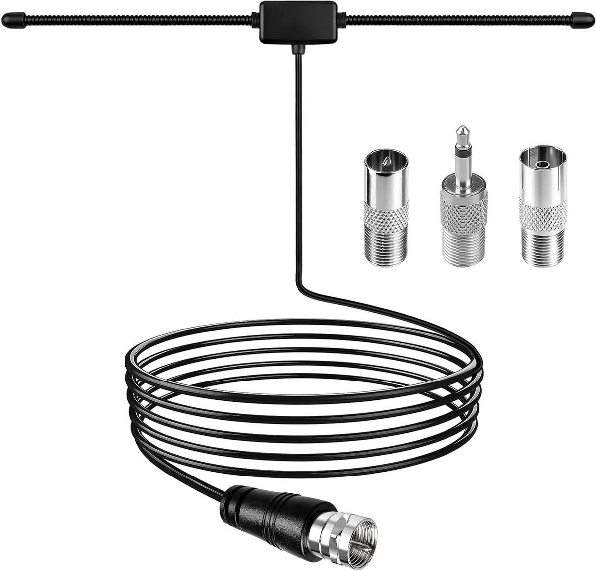 Radio Antenne - Dipoolantenne DAB FM - Storingsvrije Ontvangst - Universele Adapters - 3 Meter Kabel - Zilver