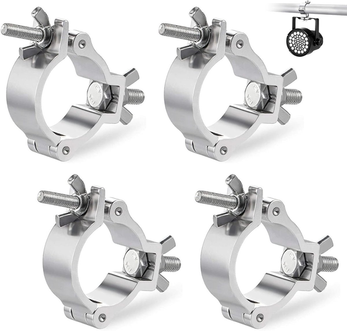 O-klemmen voor podiumverlichting, 4 stuks dwarsklemmen van aluminium, 25-30 mm, stevige haakklemmen voor truss en verlichting, zilver