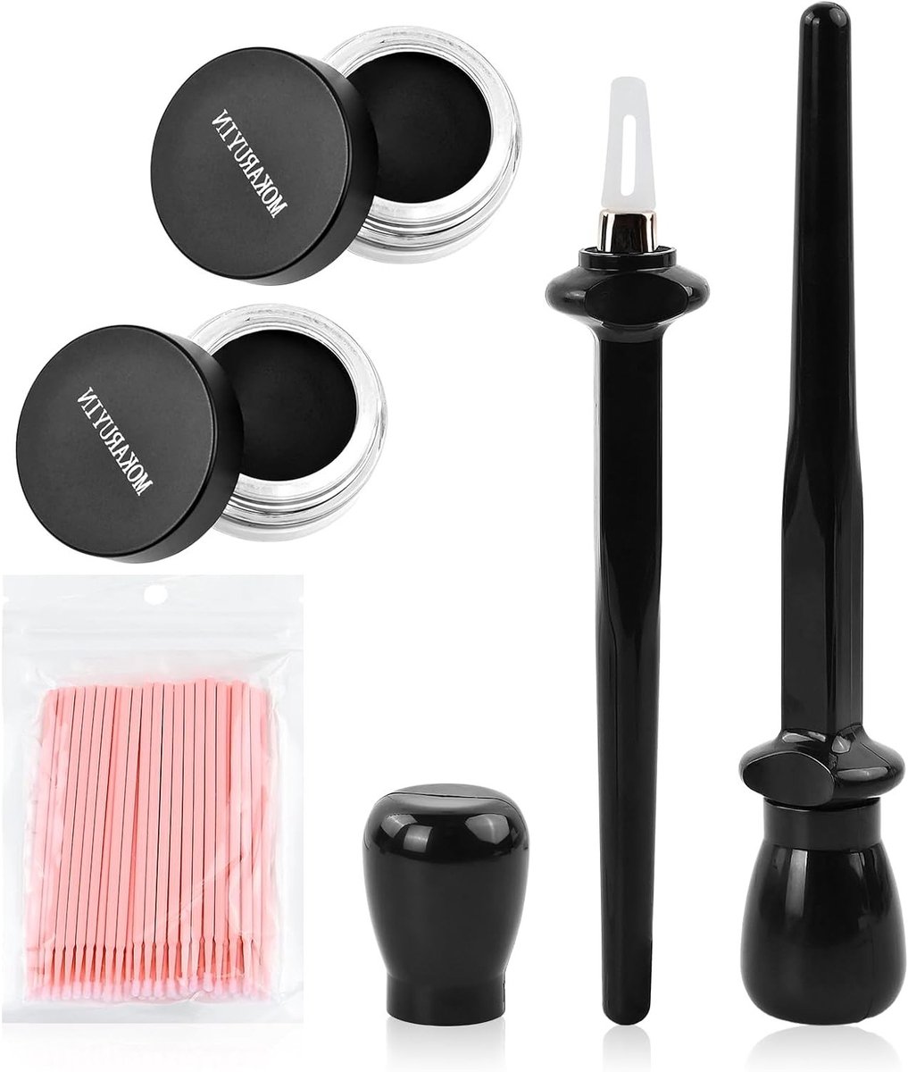 Eyeliner sjablonen set met 2 flessen zwarte eyeliner en 50 wattenstaafjes voor perfecte make-up looks voor vrouwen en meisjes