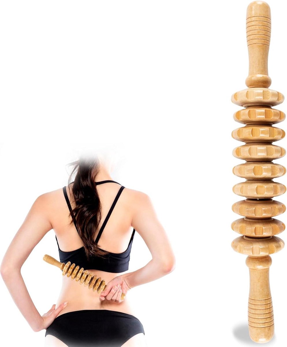Houten Massageroller - Lymfedrainage Tool Maderoterapia Kit - Lichaamsvorming Cellulitis - 9 Onafhankelijke Rollen - 3683 cm - Natuurlijk Hout
