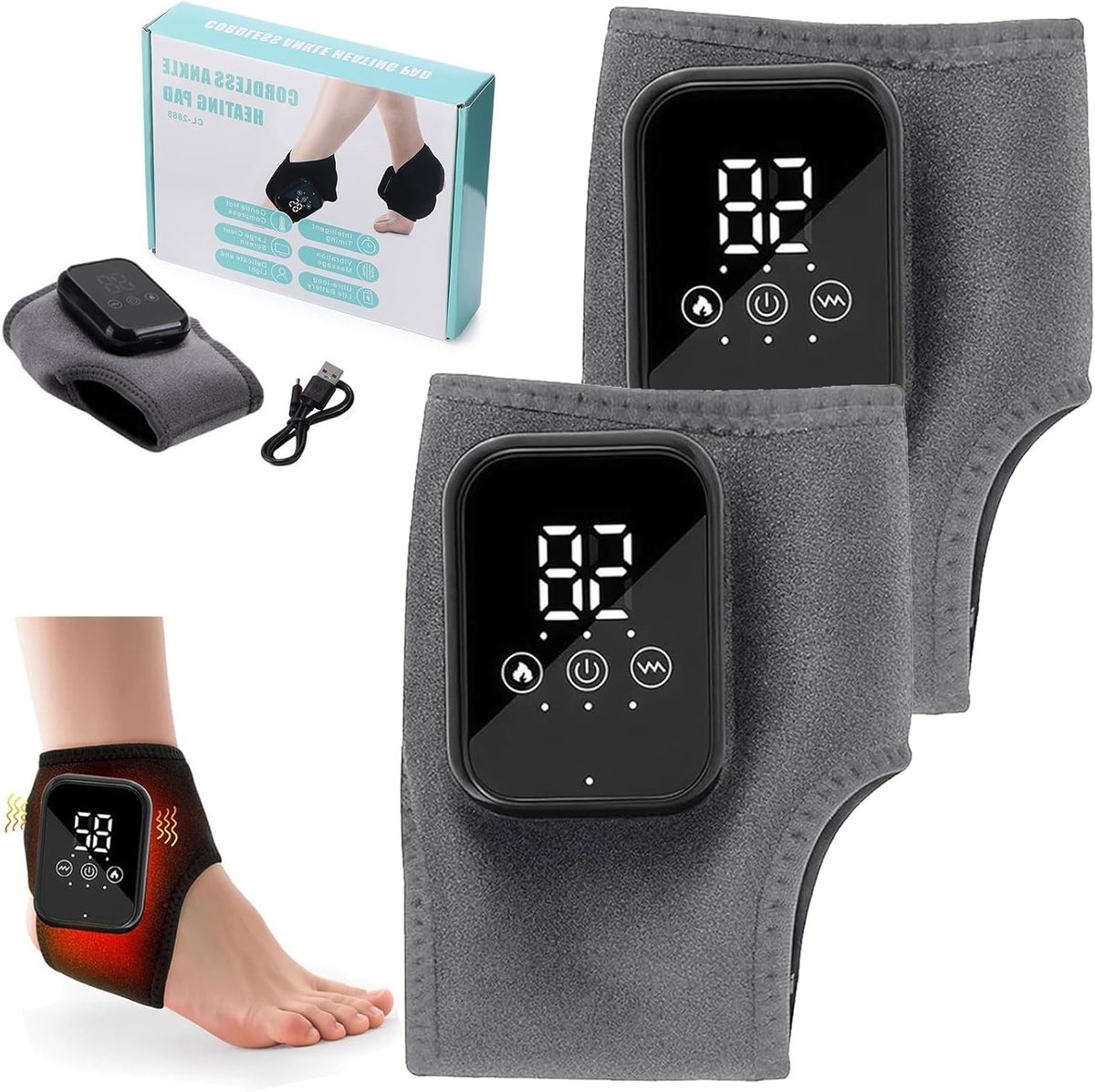 Draadloos 3-in-1 voetmassageapparaat met 3 vibratiemodi en 3 warmtestanden, ideaal voor ontspanning en pijnverlichting van voeten en enkels