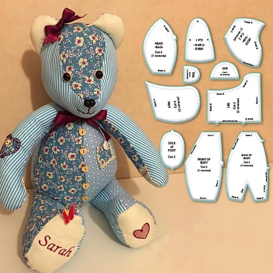 Beren sjablonen - Naaisjablonen - Knuffels maken - Inclusief handleiding - 38 cm - Nostalgisch — afbeelding 2
