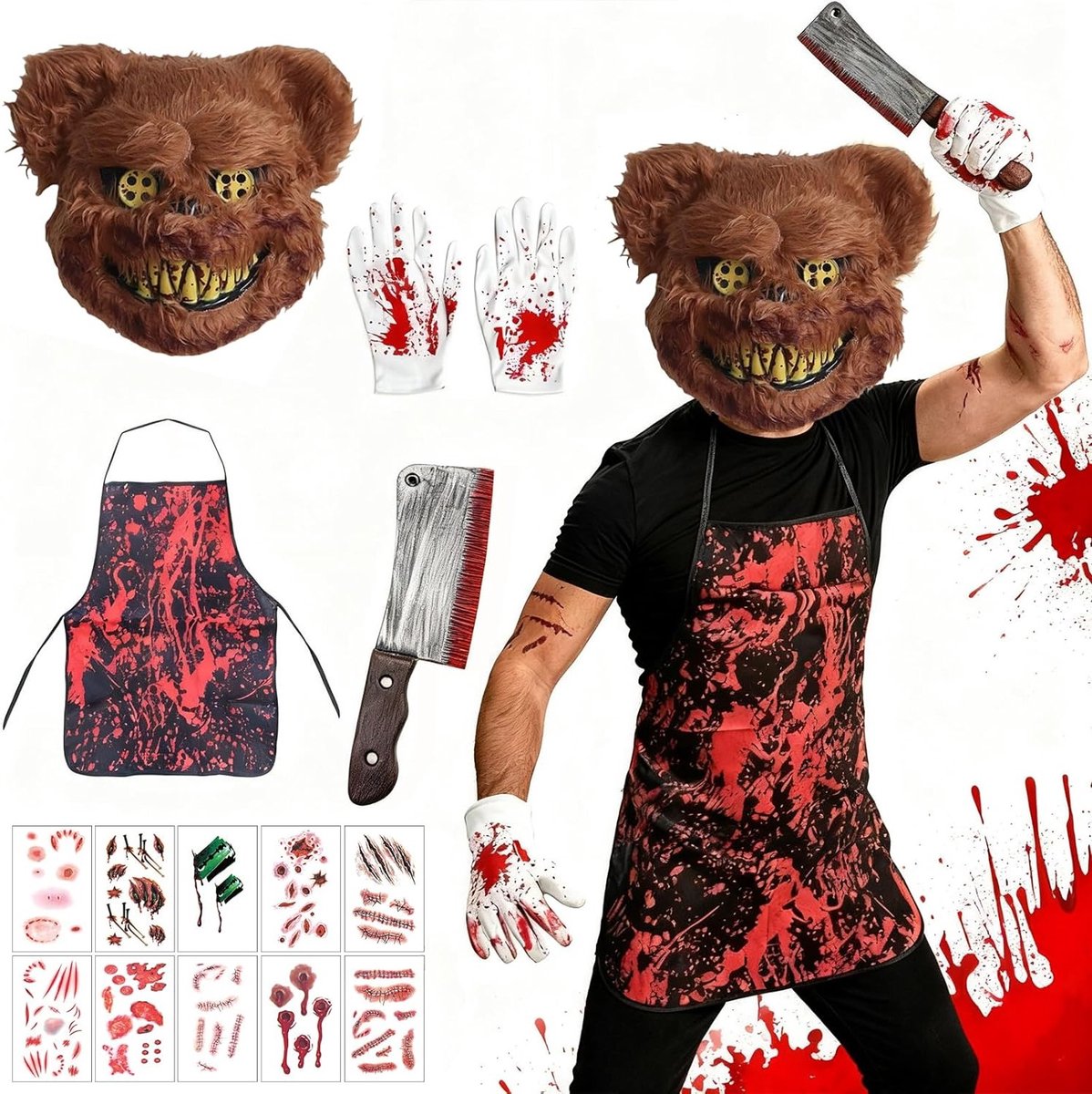 Griezelige Beren Halloween Kostuum met Scary Bear Masker voor Volwassenen, Perfect voor Cosplay en Horror Feesten