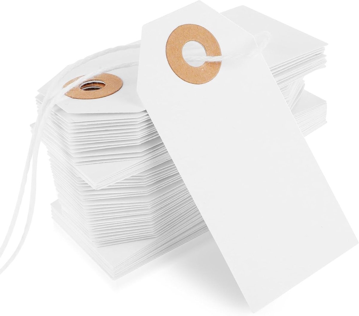 100 Stuks Grote Witte Prijslabels met Touw, Papieren Hangtags voor Prijzen, Versterkte Gaten voor Labelen van Cadeaus en Kleding