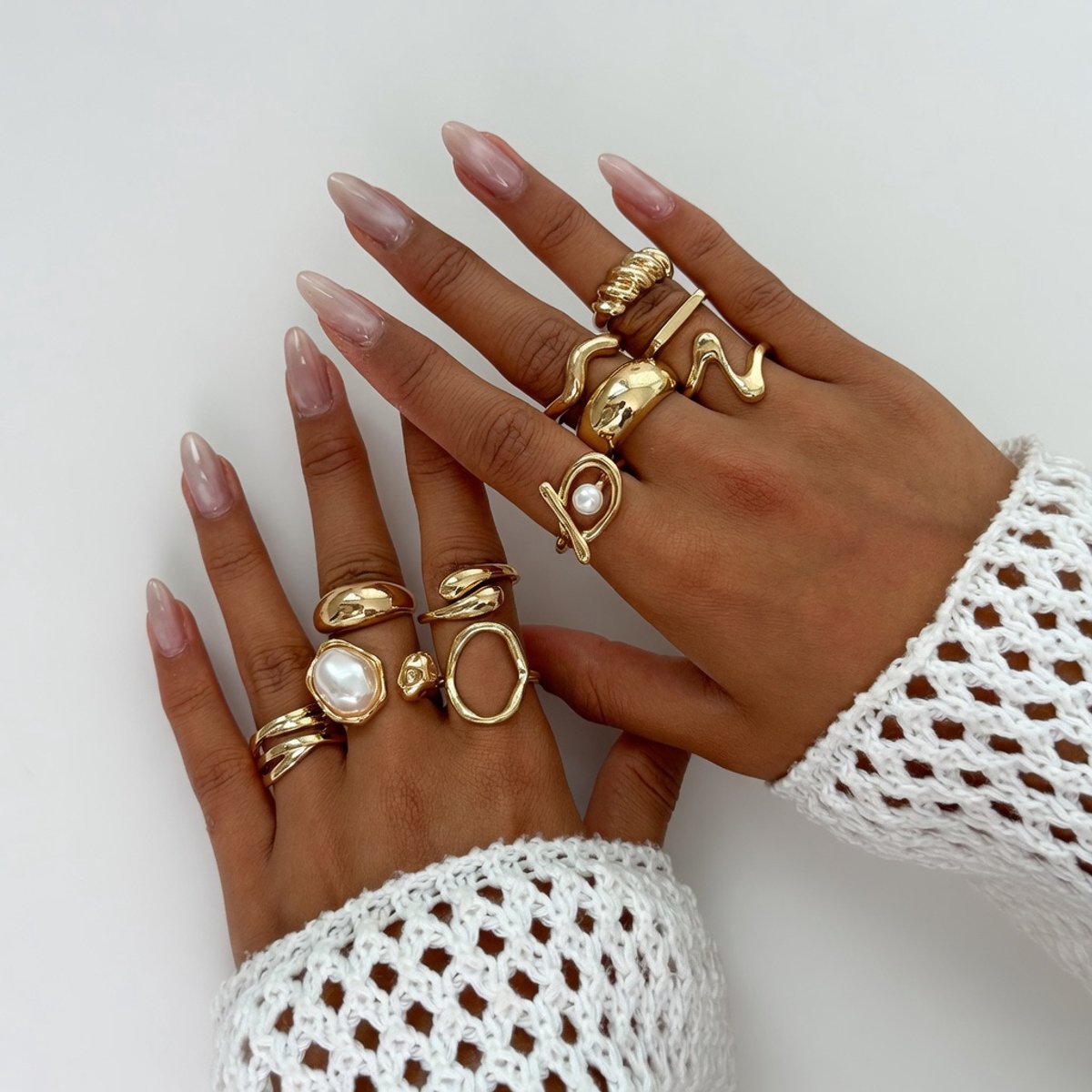 EHH Beauty - Goudkleurige ringen set - 12 delige Bohemian Stijl Ringenset - cadeau moeder & dochter - one size - Ringen - Stainless steel