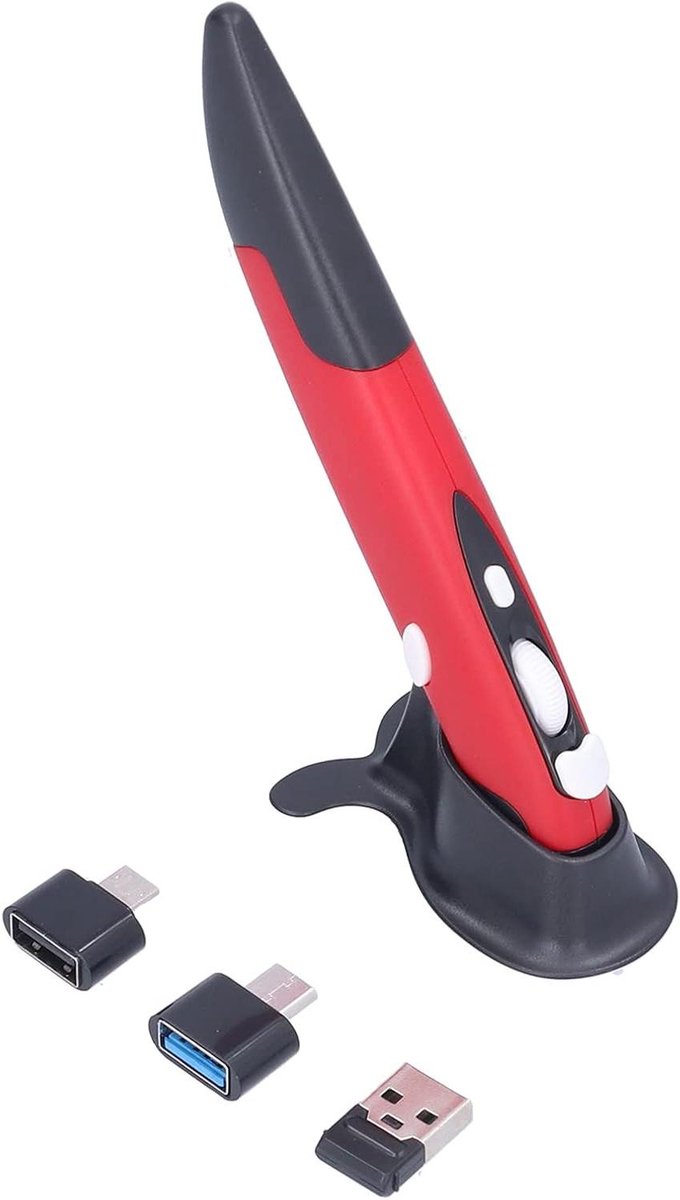 Pen Muis - Stylus Computer - Draadloos Navigeren - Compact Ergonomisch - Zakformaat - Zwart Rood