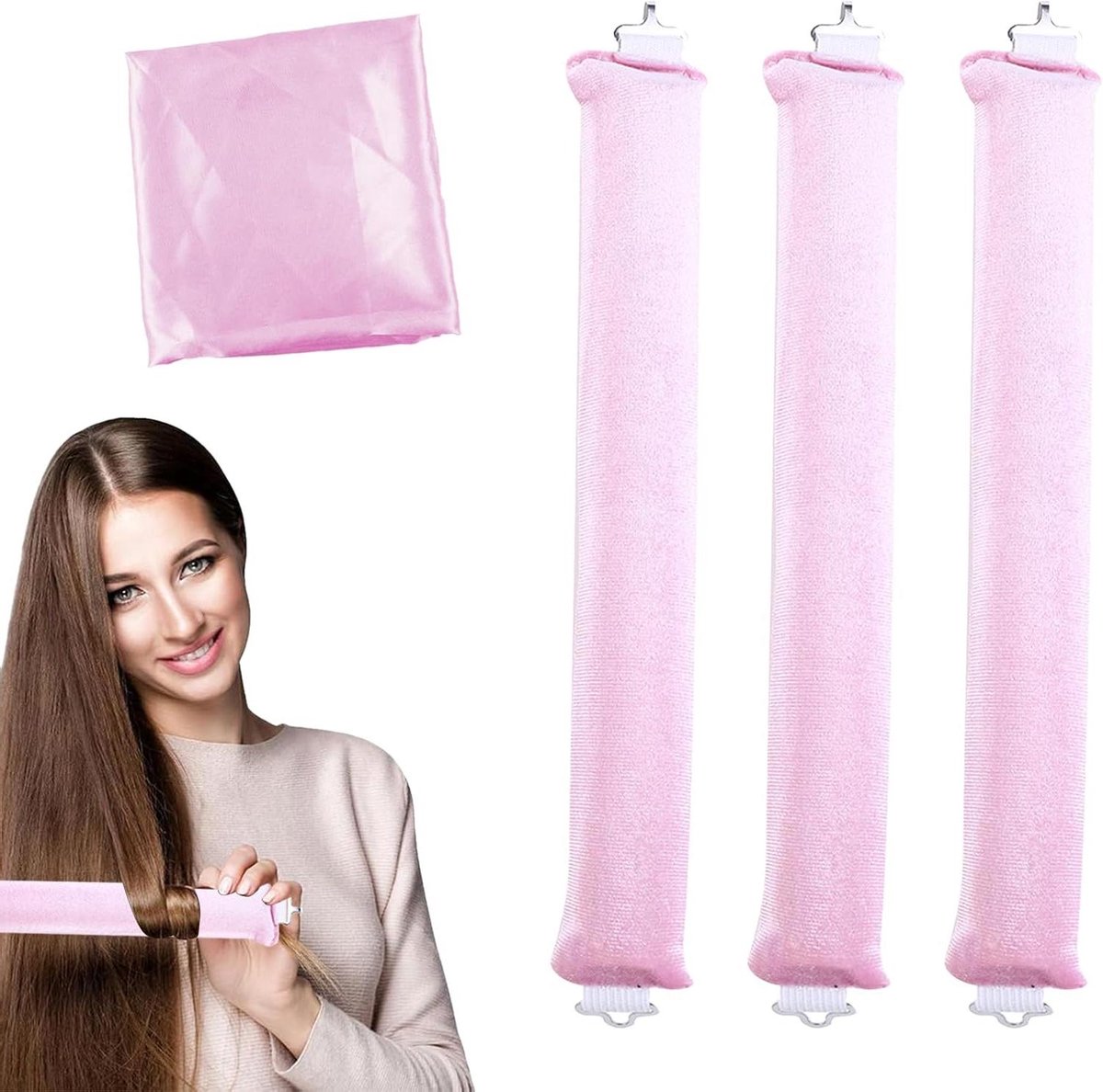 Haarkrullers Zonder Hitte - Krulbanden Set - Natuurlijke Krullen - Zacht Rubber Materiaal - 3 Stuks - Roze