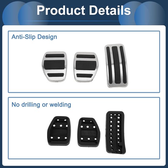 Pedaal Covers Set - Voetsteun Pedaal - Veiliger Rijden - Anti-slip Rubber - 3 Delig - Zilver — afbeelding 3