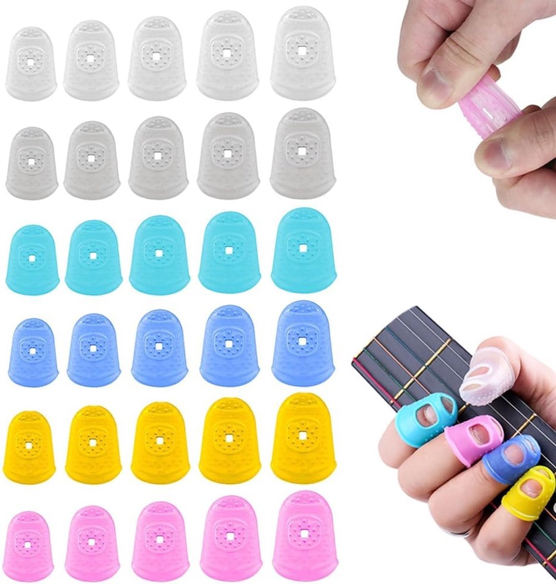 30 Stuks Gitaarvingerbeschermers - Silicone Fingercaps, Antislip, Herbruikbaar en Ademend