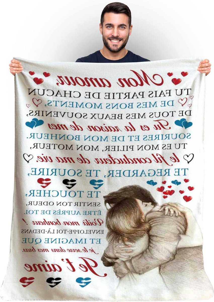 Gepersonaliseerde deken - Zachte fleece - Liefde tonen - Origineel cadeau-idee - 150 x 200 cm - Beige
