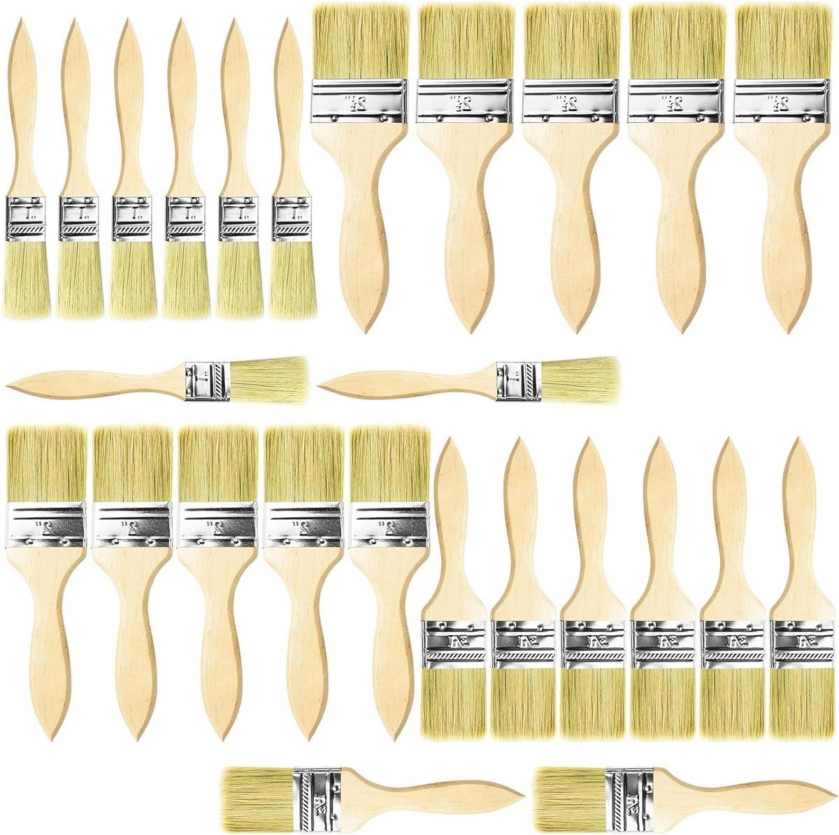 Professionele Verfkwasten Set met 26 Stukken voor Schilderen, Vernissen en Lijmen met Houten Handvatten, Compleet Schildermateriaal voor Creatieve Projecten
