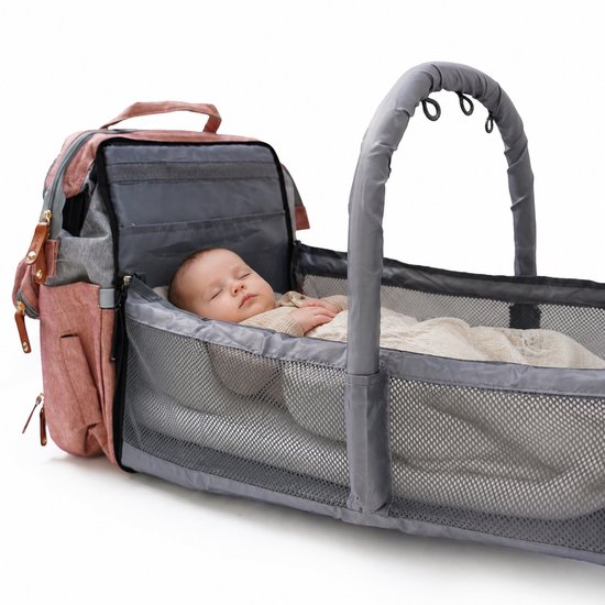 Eurocatch Luiertas rugzak met Babybed - Waterafstotend - Flessenhouder en Kinderwagenhaken - Isoleervak - BPA-vrij - Roze Grijs — afbeelding 4
