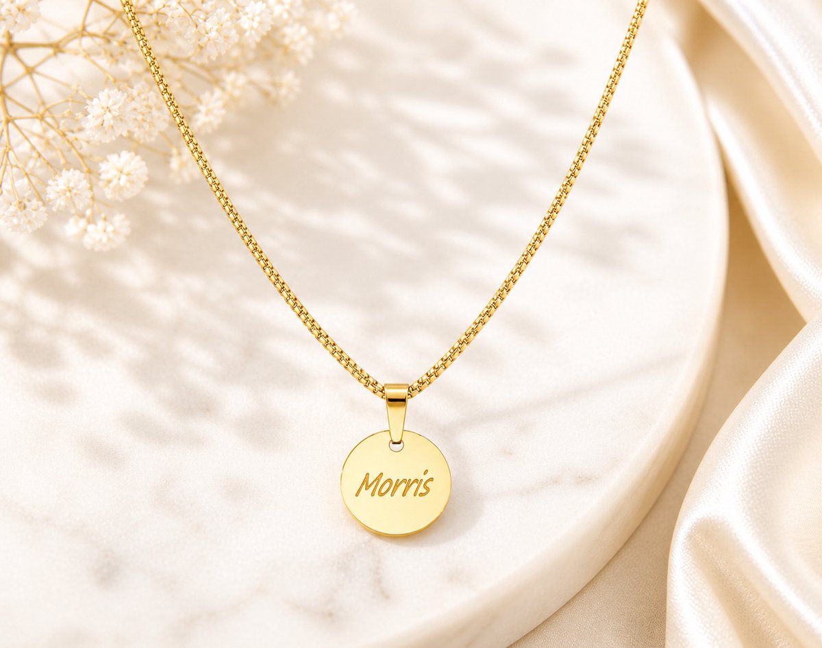 Ketting Iris Goud gepersonaliseerd sieraad met naam gegraveerd, leuk persoonlijk cadeau voor moeder, vrouw of vriendin.