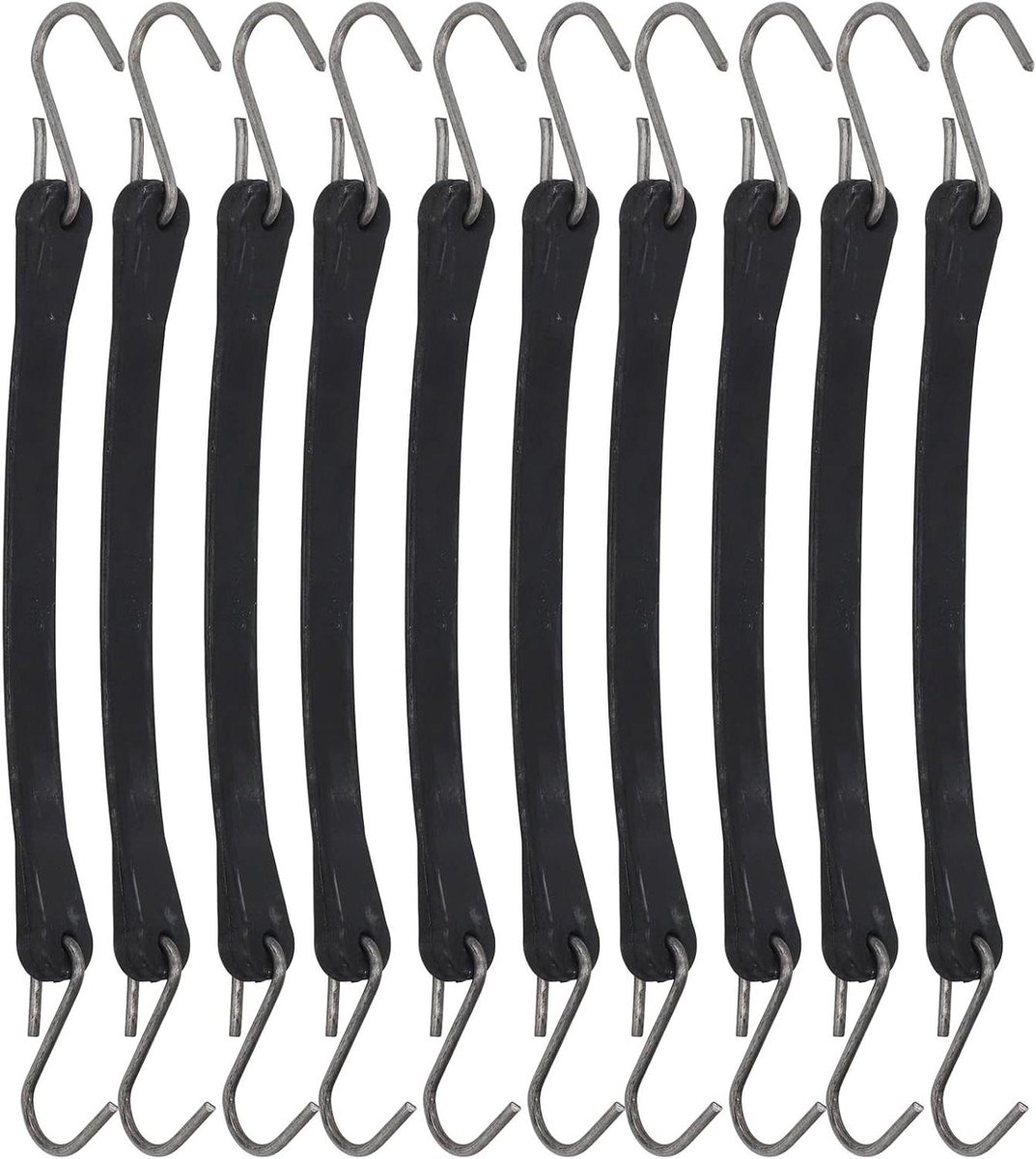 Vastbindkoorden 10 Stuks - Bungee Riemen - Zaken Vastzetten - Met S-haken - 10 Inch - Zwart
