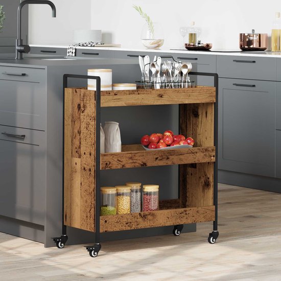 vidaXL - Keuken - Trolley - Oudhout - 70 - x - 30 - x - 82 - cm - Bewerkt - hout — afbeelding 2