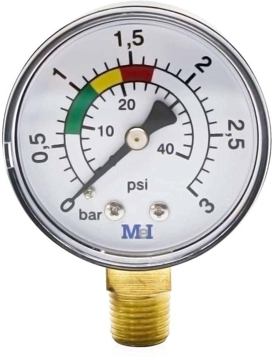 Pooldrukmeter 1/4 inch BSPT - 0-3 bar/PSI - 50mm - Duurzaam en Eenvoudig te Installeren