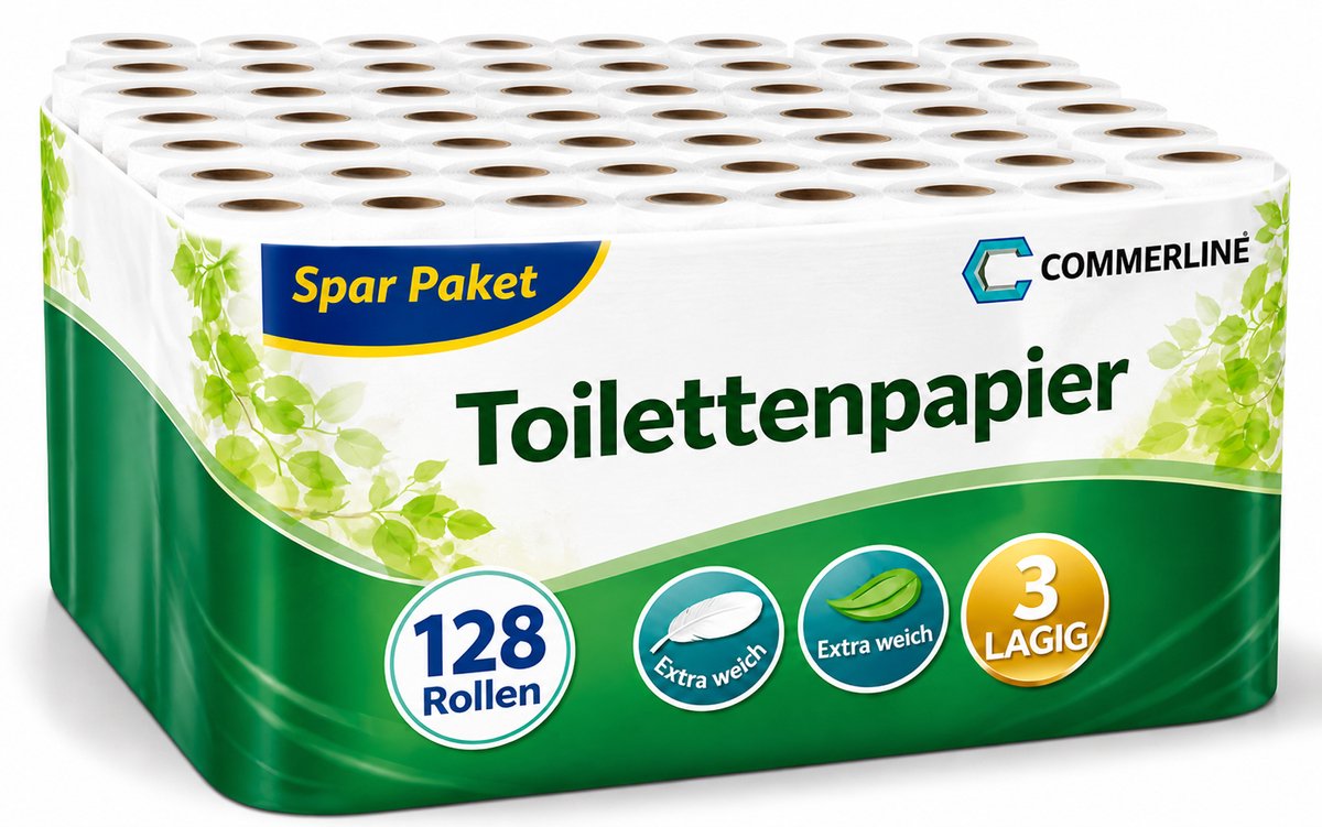 Commerline Toiletpapier – 3-laags – 150 vellen per rol – 128 rollen – Eco
