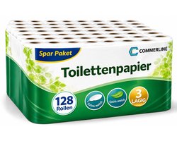 Commerline Toiletpapier – 3-laags – 150 vellen per rol – 128 rollen – Eco