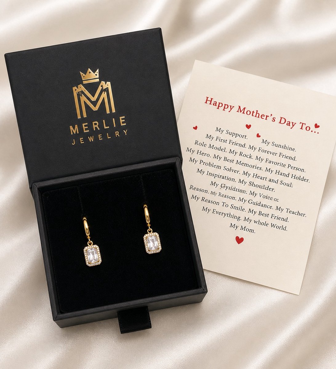 Merlie oorbellen – Moederdag cadeau – Mother´s day gift – Goud verguld 18K – Luxe goudkleurige oorbellen met zirkonia – Inclusief luxe cadeauverpakking & Moederdag kaart