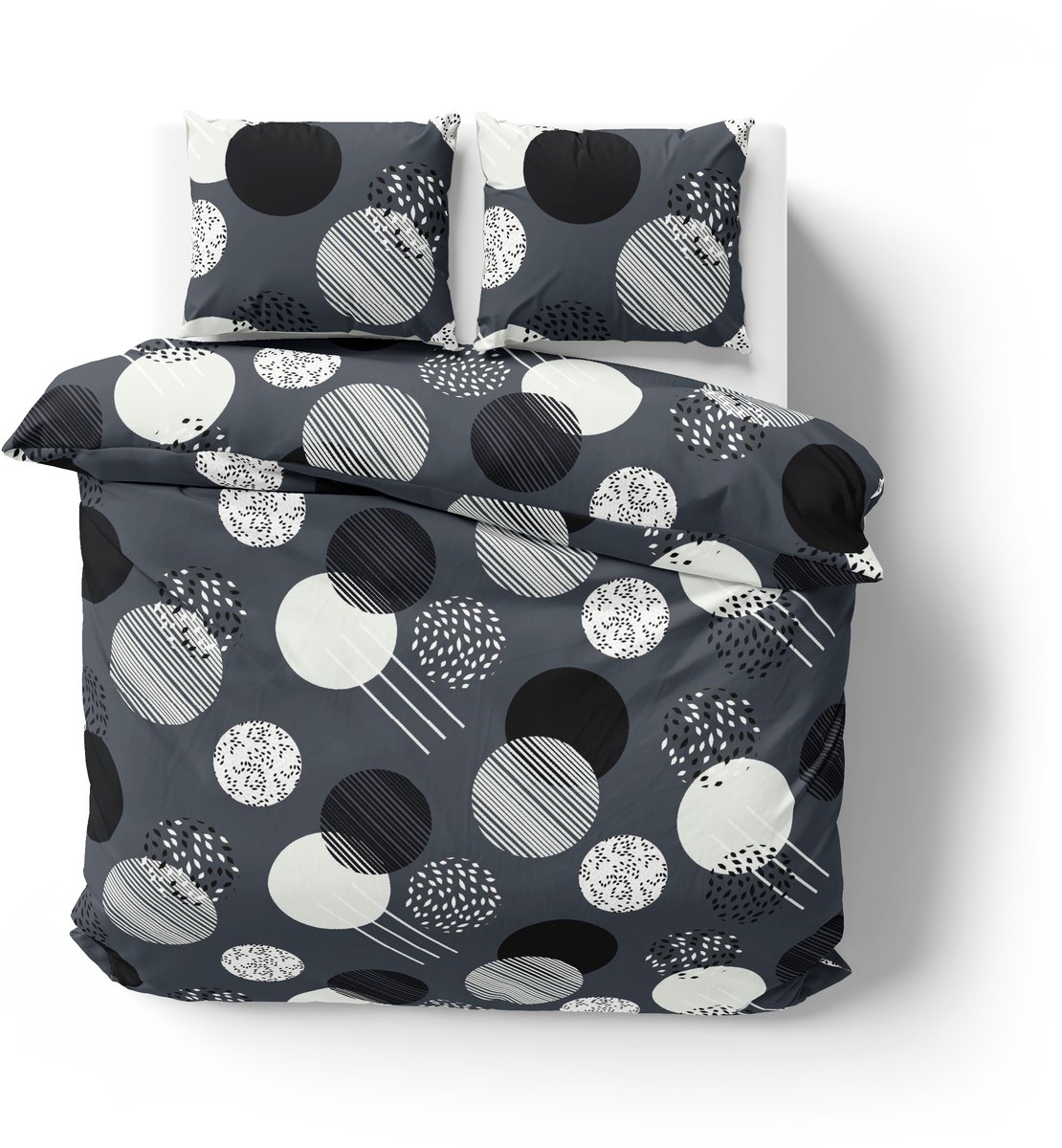 Dekbedovertrek 100% Katoen Premium - 240 x 260 cm - Extra breed - Bollen dark