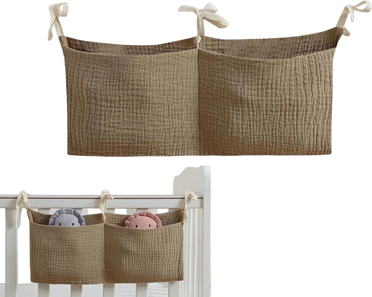 Babybedzak Organizer - Wieg Opbergtas - Babykamer Opbergen - Grote Capaciteit - 38 x 18 cm - Kaki