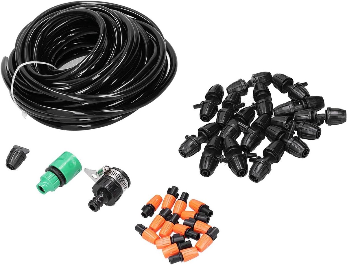 Besproeiing Sproeier Set - Tuin Watergift - Automatisch Planten Wateren - Fijne Verneveling - 15 Meter Slang - Zwart