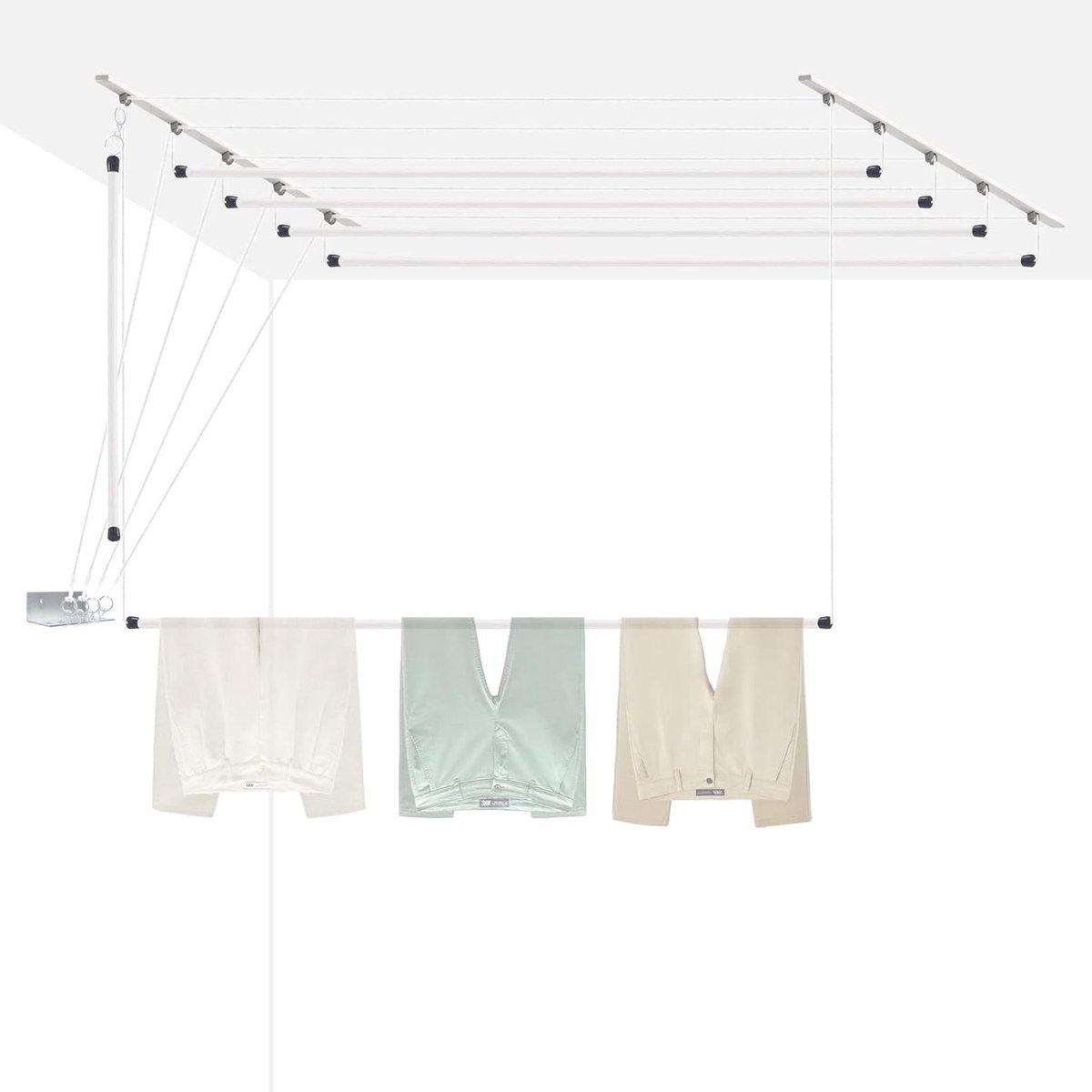 Plafondwasdroger Kledingdroger Kleding Drogen Duurzaam Staal 200x50 cm Wit
