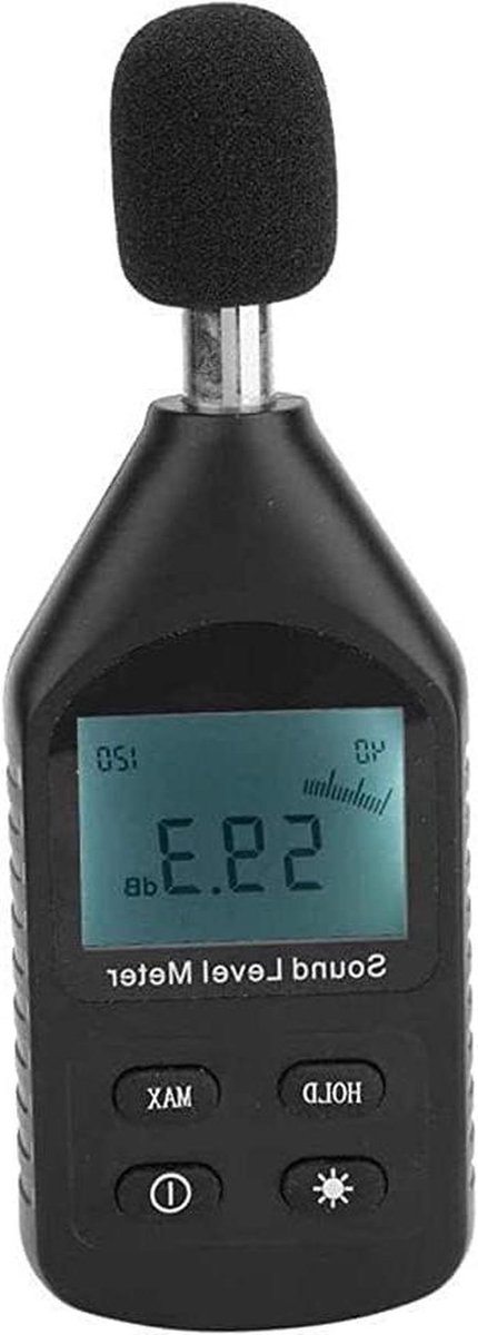 Geluidsniveaumeter - Decibelmeter Tester - Geluidsmeting Uitvoeren - Automatische Achtergrondverlichting - 30-130dB - Zwart