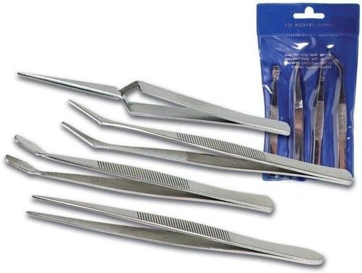 Pincet Set - Precisie Tangen - Precisie Werk - Roestvrij Staal - 4 Delig - Zilver