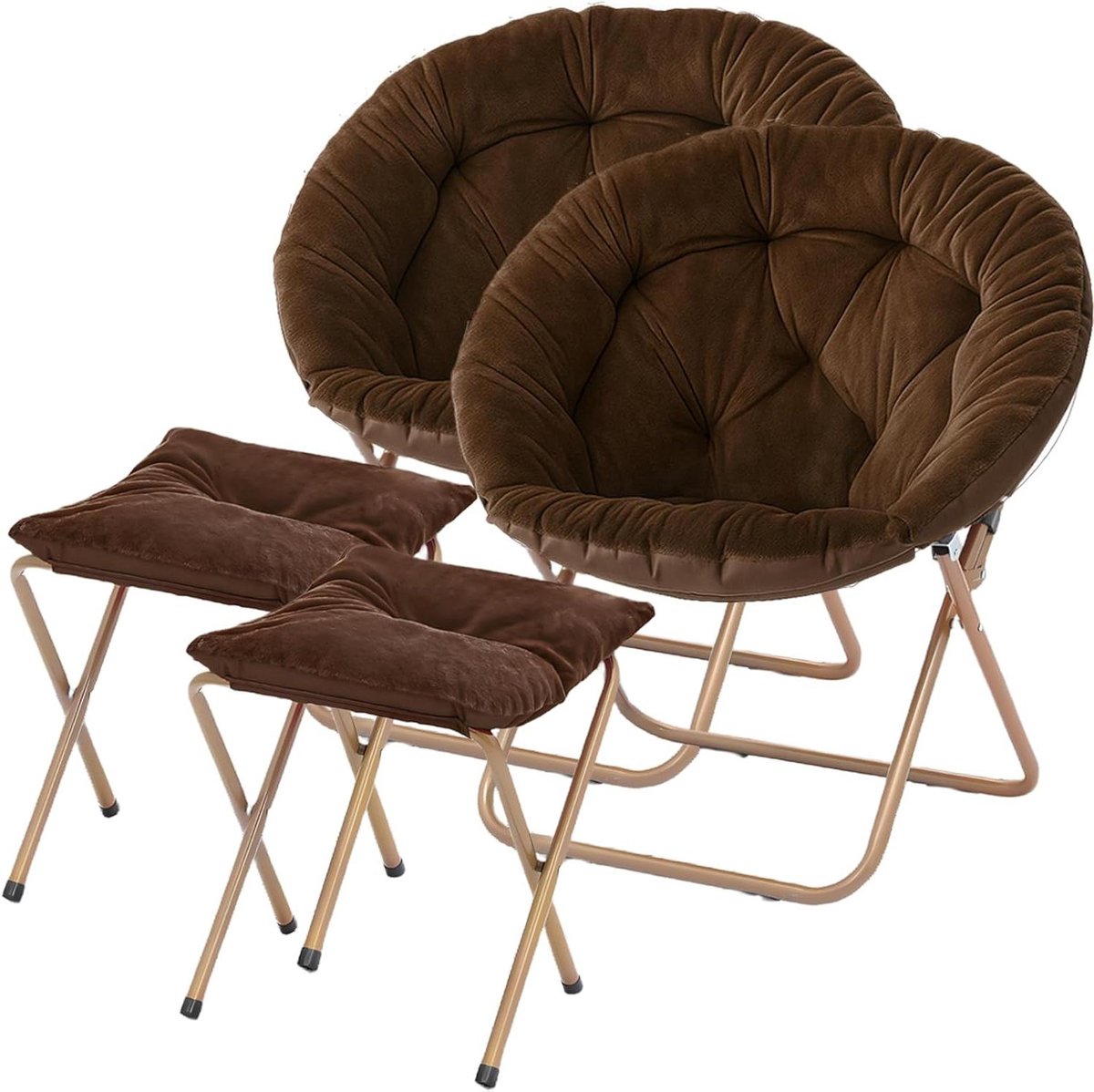 Opvouwbare schotelstoel - Accentzitting poef - Ontspannen loungen - Pluche imitatiebont - 2 stuks - Bruin