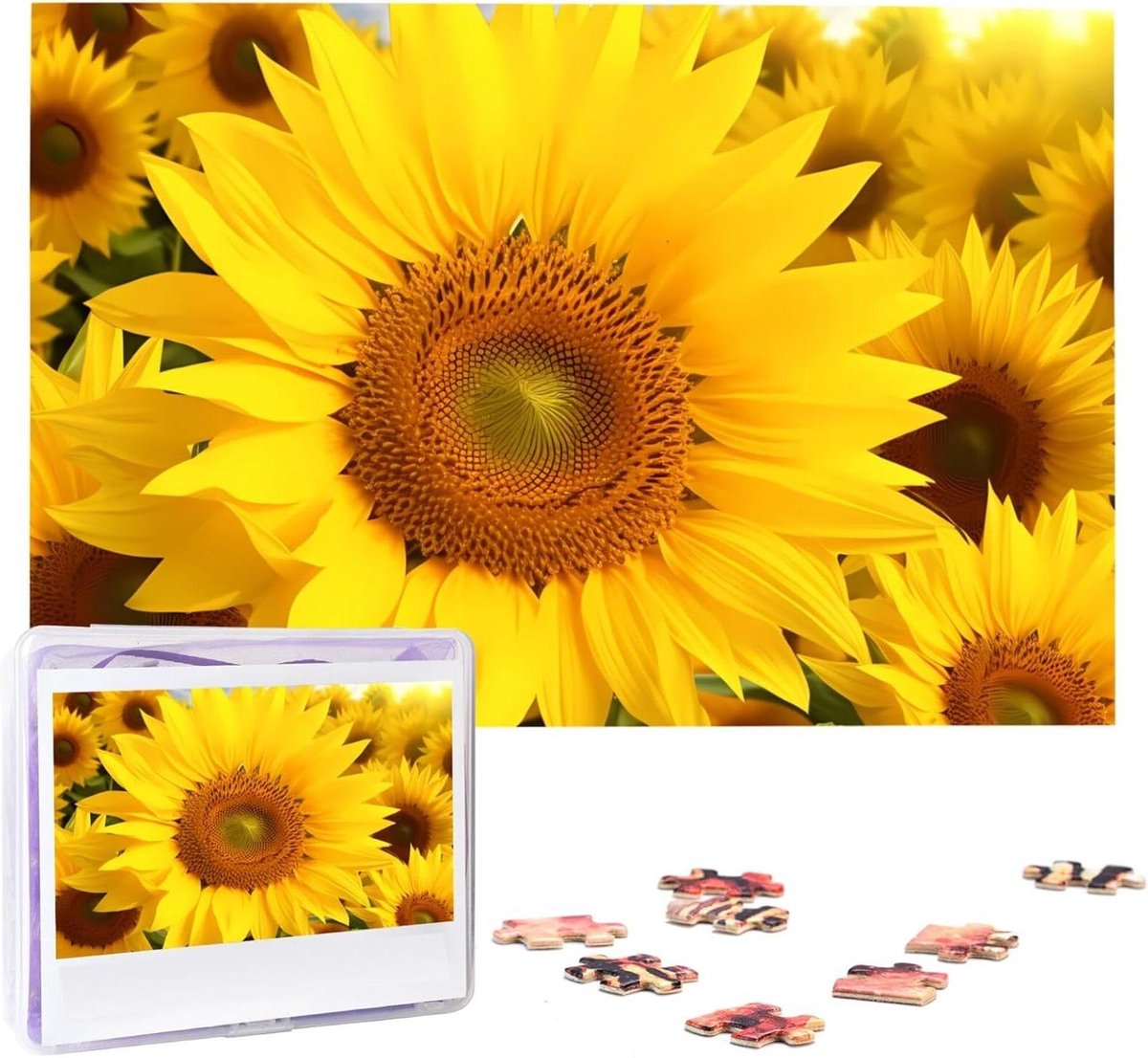 Houten Puzzel - Foto Puzzel - Ontspanning en Geheugen - Gepersonaliseerd Ontwerp - 1000 Stukjes - Zonnebloemen