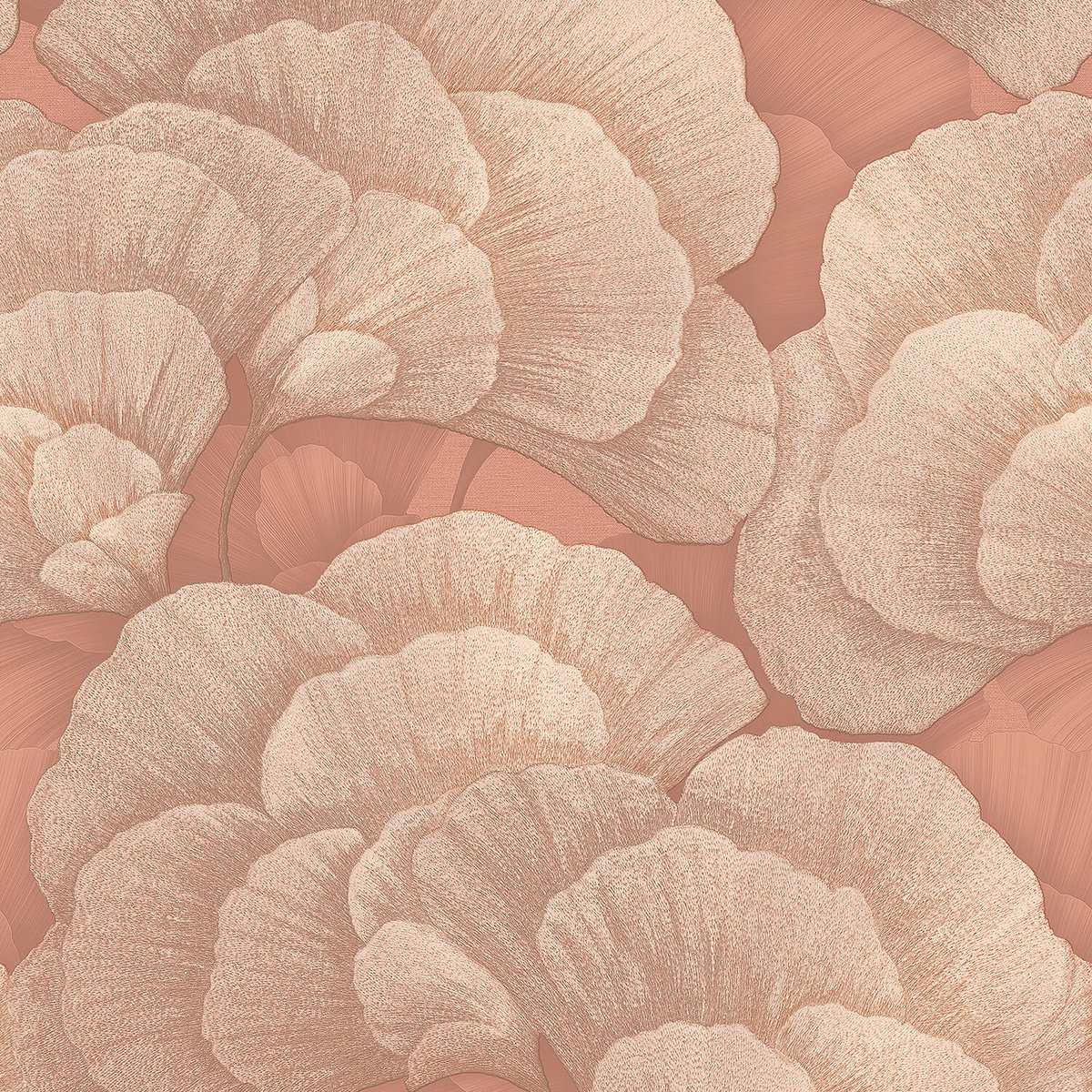 Bloemen behang Profhome RE521016-DI vliesbehang hardvinyl warmdruk in reliëf gestempeld met bloemmotief en parelmoer effect bruin zalmrood koraalroze parelmoer-goud 5,33 m2