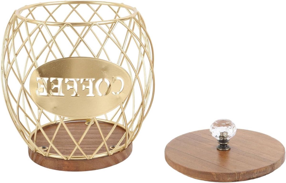 Koffiecapsulehouder - Koffiehouder - Keuken Organiseren - Stevige Houten Basis - 425 Gram - Goud