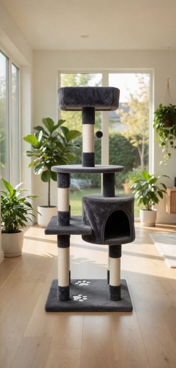 Katteboom Kattentoren krabpaal katten Krabpaal Toren Kattenbomen Kattenklimrek Geïntegreerd Kattenbakvulling Kattenboom Kattenplank Springplatform Moderne Volwassenen(C)-Ganeey