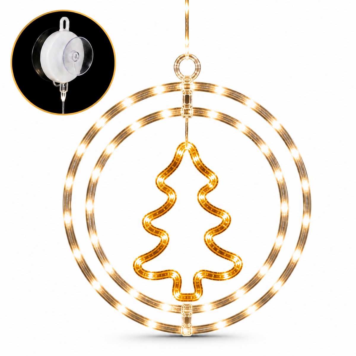 EasyMart LED Kerstboom Raamdecoratie 32 cm – 80 LED – Perfect Kerstcadeau – Raamlamp op Batterij met Zuignap – Warm Wit Licht – Indoor Kerstverlichting