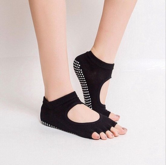 Yogasokken - Sportsokken - Anti slip sokken - Pilates - Teensokken - Gripsokken - Antislip - Fitness socks - Tegen uitglijden - Sokken met losse tenen - Maat 36-40 - Zwart - Jonyx — afbeelding 3